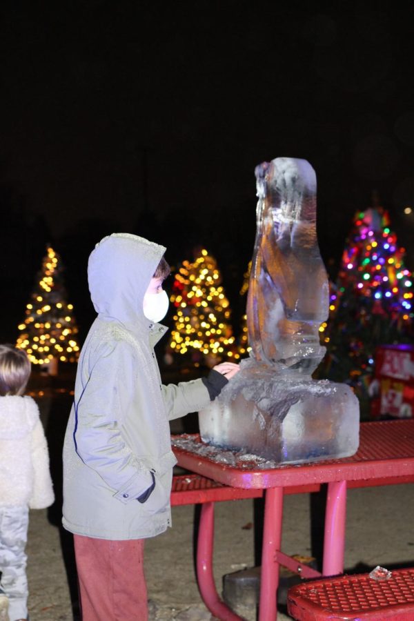 2nd grader Emmett Shoemacher looks at an ice sculpture. I think its really creative... Ive never seen an ice sculpture, Shoemacher says.