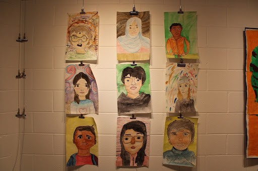 Self portraits portraits of the Grove Avenue Students made with watercolor
