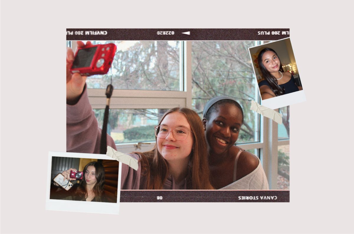 Seniors Alexis Homan and Oumy Gueye pose for a picture on a digital camera. Photo illustration by Gaby Rosales, 25.