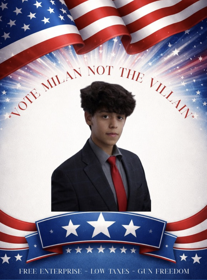 Senior Milan Patel's presidential campaign poster.