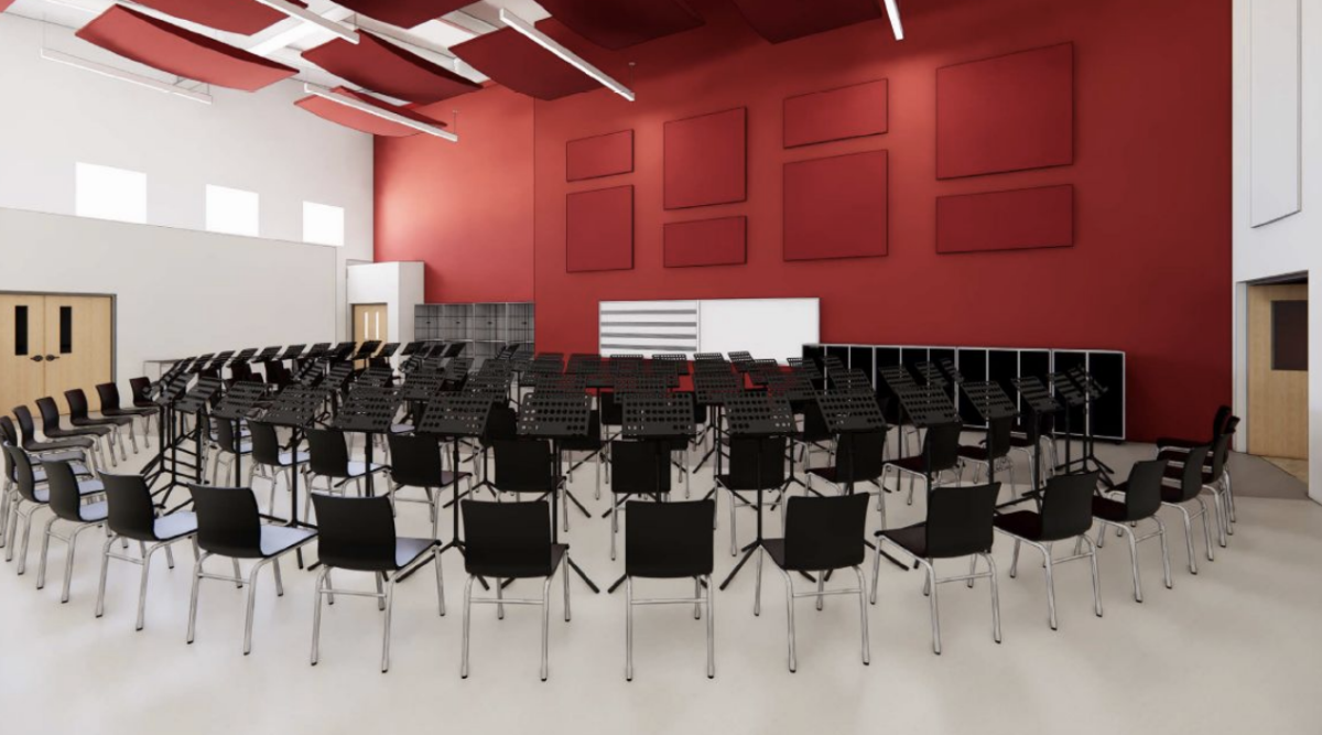 Proposed rendering for the new  Orchestra classroom. Photo courtesy of Barrington 220.