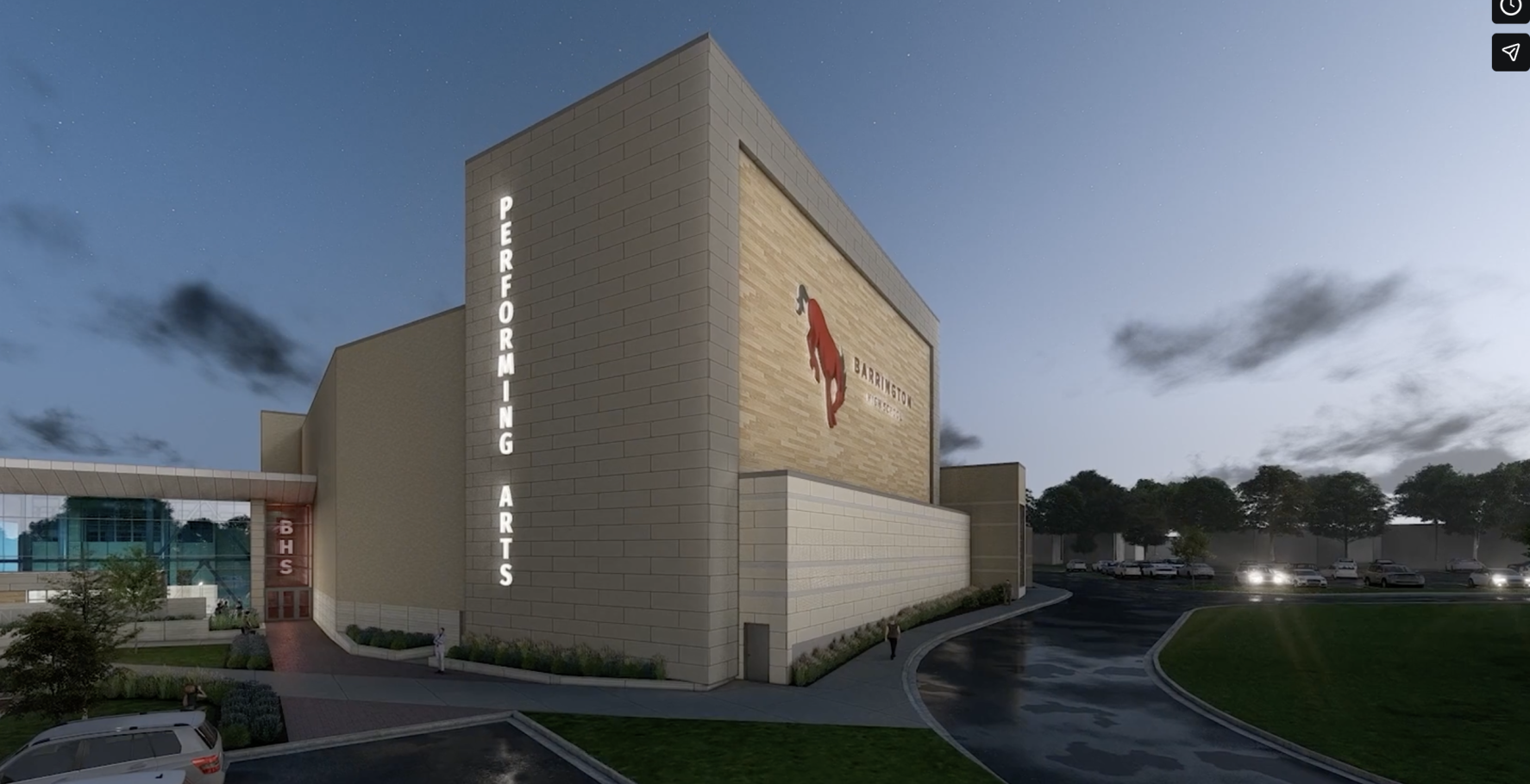 Proposed rendering of the new community auditorium, set to be finished in 2028. Photo courtesy of Barrington 220.